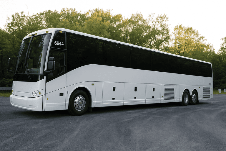 exterior of Charter Bus Rental Shelby coach bus